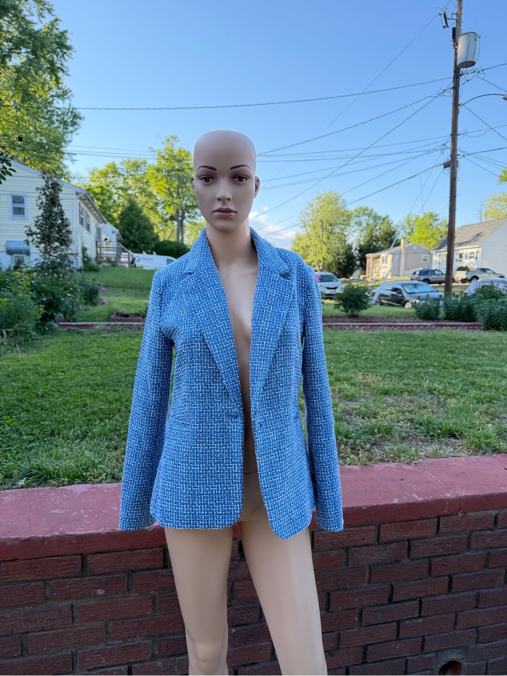Free assembly Blue Tweed Women's Blazer Jacket